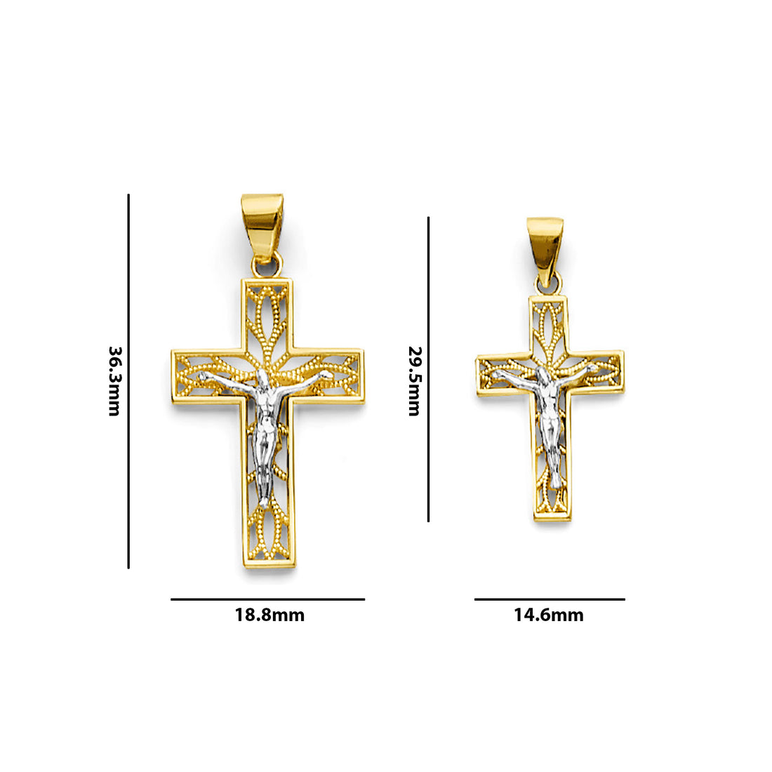 Two Tone Gold Filigree Crucifix Cross Pendant