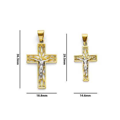 Two Tone Gold Filigree Crucifix Cross Pendant