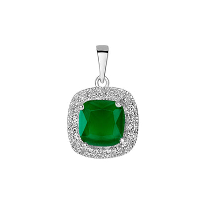 925 Sterling Silver Square Cut Green CZ with Round Cut CZ Pavé Halo Pendant &amp; Stud Earrings Jewelry Set