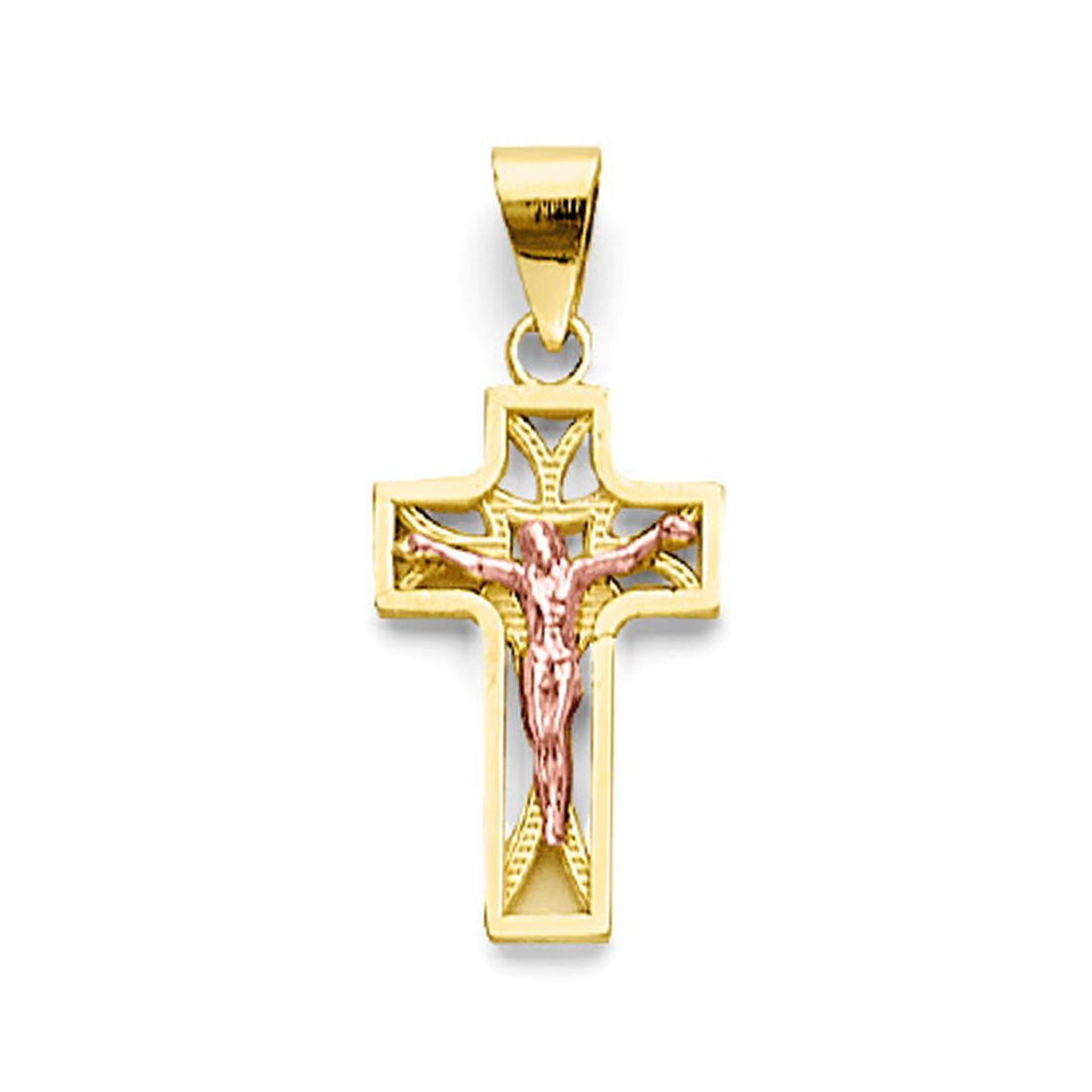 Two Tone Gold Quinceanera Crucifix Cross Pendant 