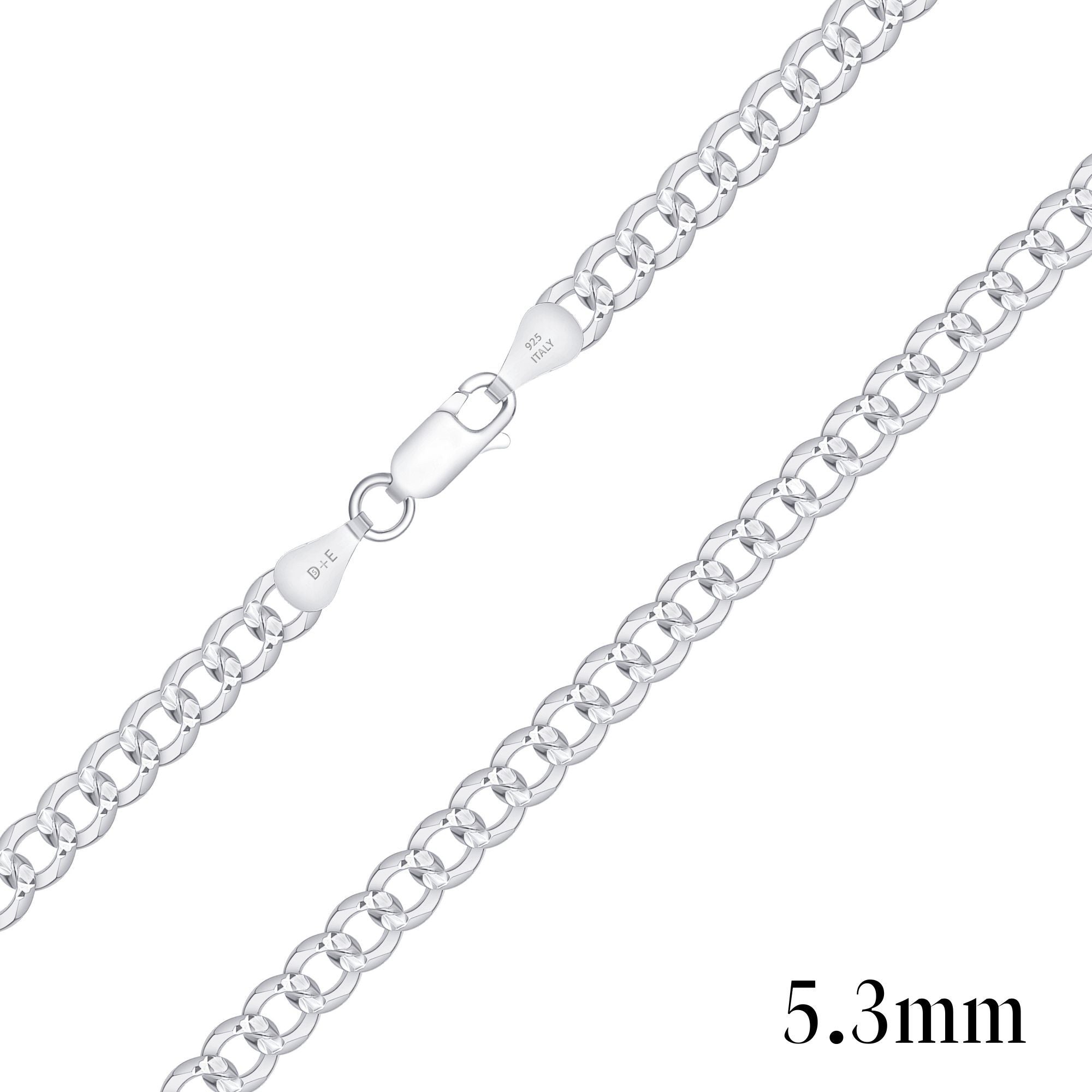 925 Sterling Silver Pavé 5.3mm Curb Chain