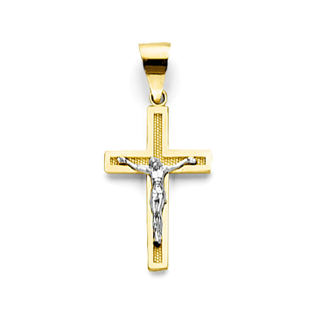 Two Tone Gold Thick Bordered Milgrain Crucifix Cross Pendant