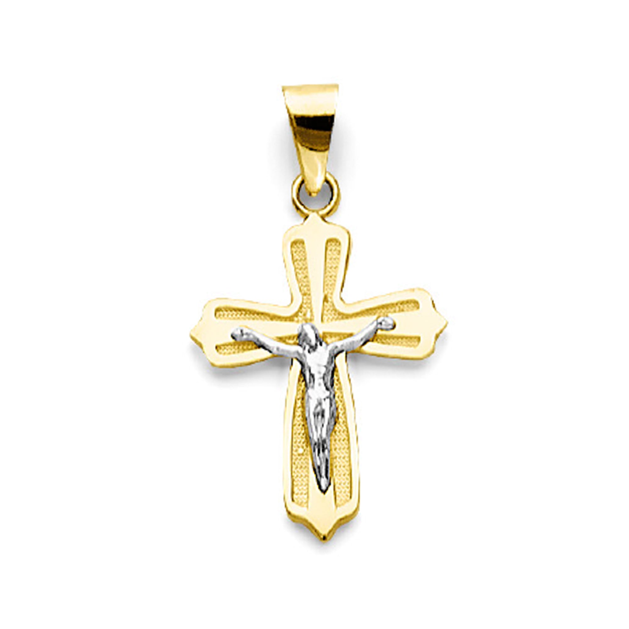 Two Tone Gold Rounded Crucifix Cross Pendant 