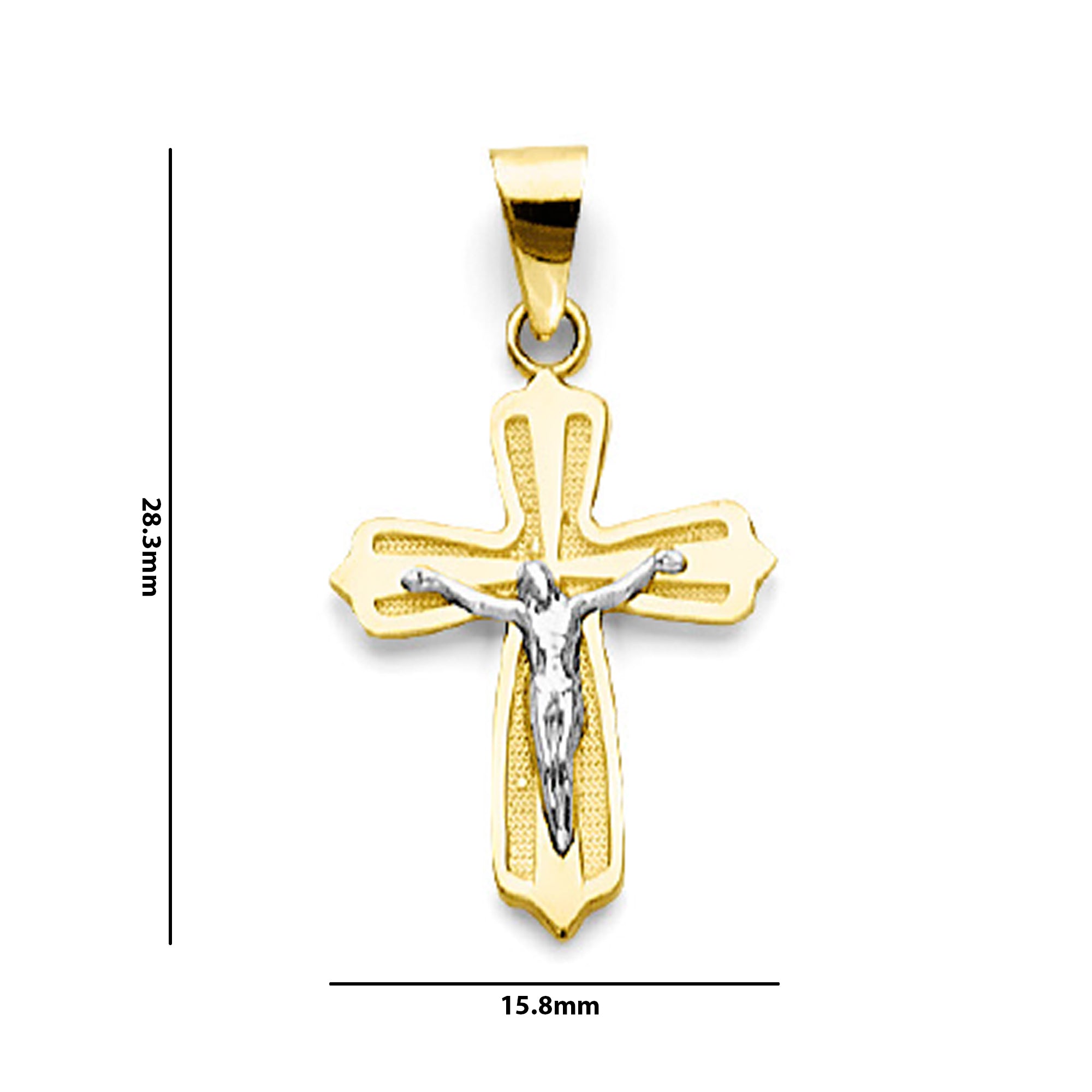 Two Tone Gold Rounded Crucifix Cross Pendant  with Measurement