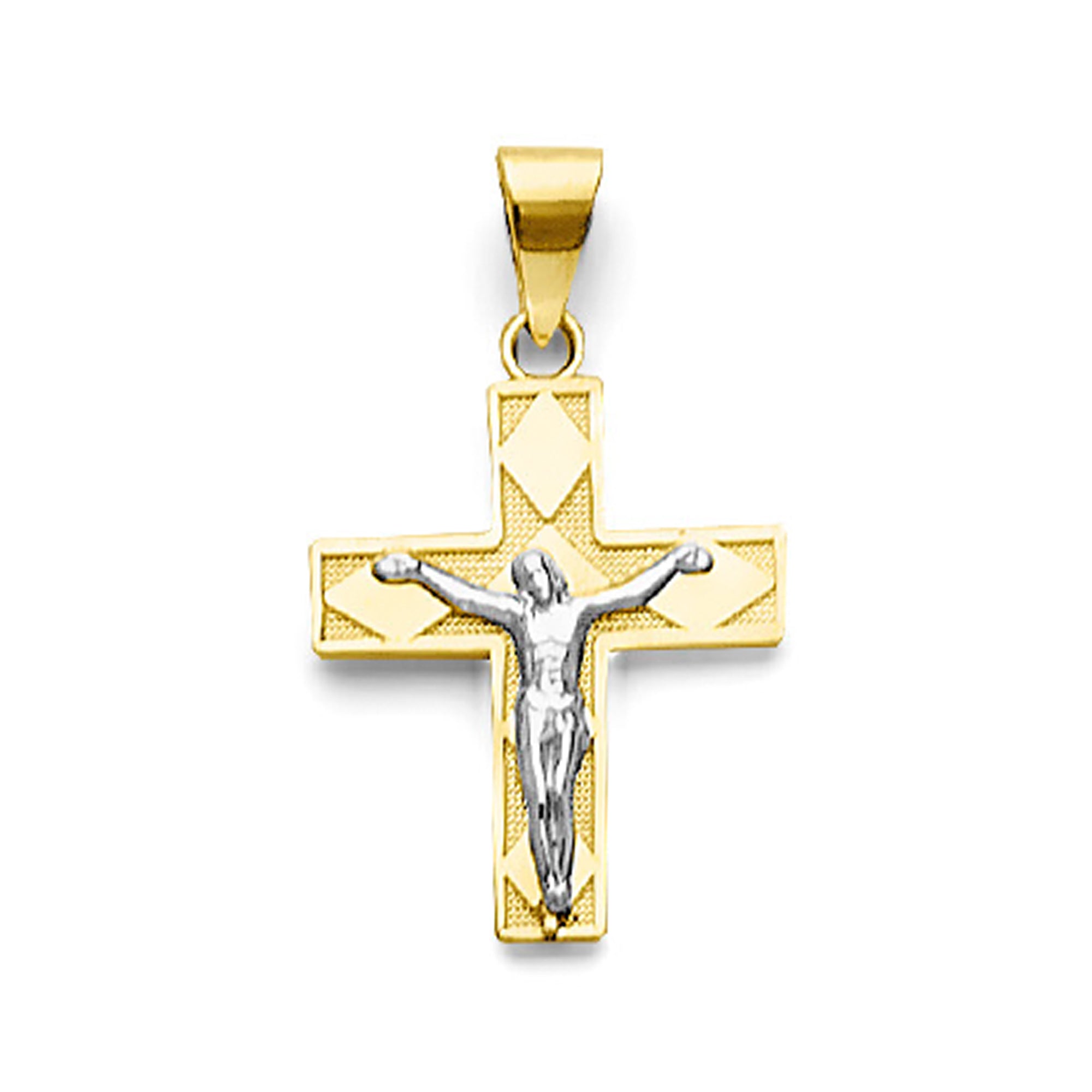 Two Tone Gold Geometric Textured Crucifix Cross Pendant