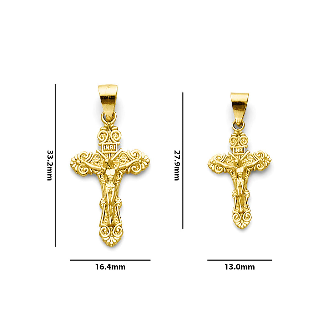 Yellow Gold Quinceanera INRI Cross Crucifix Pendant