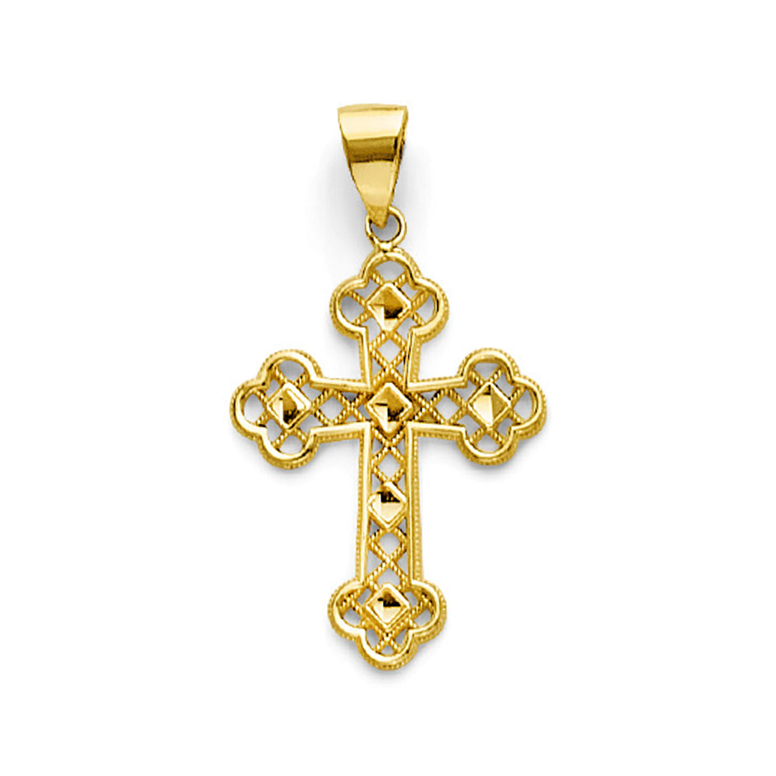 Yellow Gold Lattice Cut-out Cross Pendant