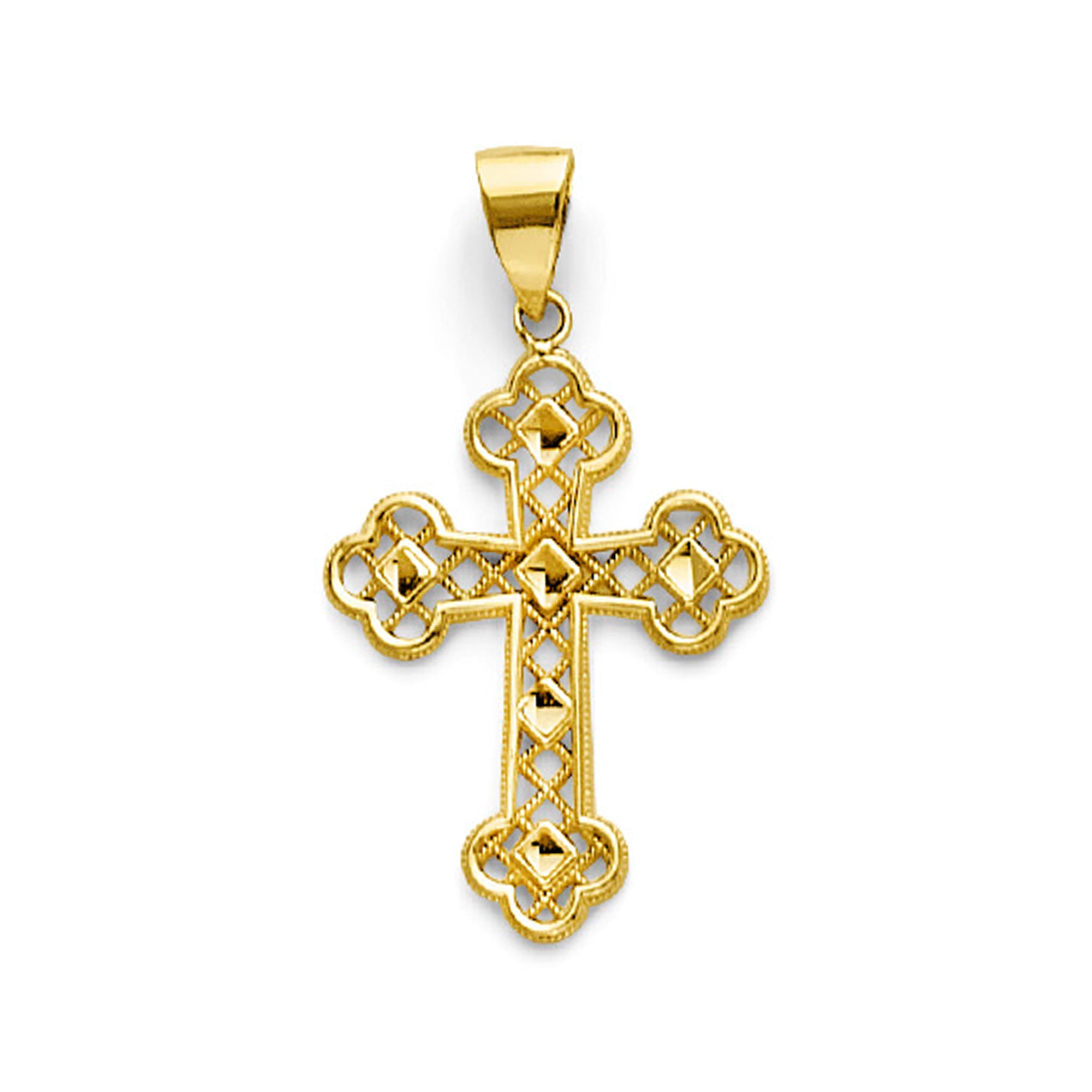 Yellow Gold Lattice Cut-out Cross Pendant