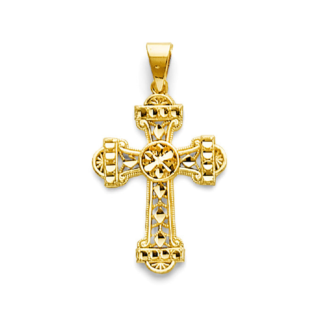 Yellow Gold Fancy Filigree Ornate Cross Pendant