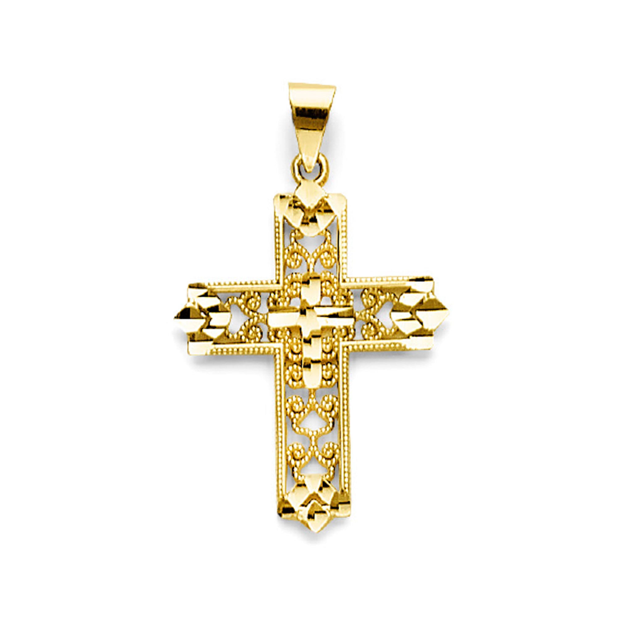 Yellow Gold Diamond-cut Quinceanera Cross Pendant