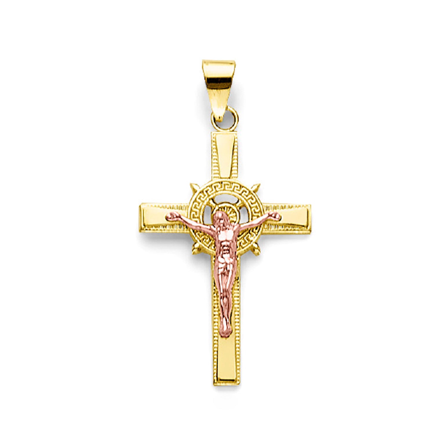 Two Tone Gold St. Benedict Crucifix Cross Medal Pendant