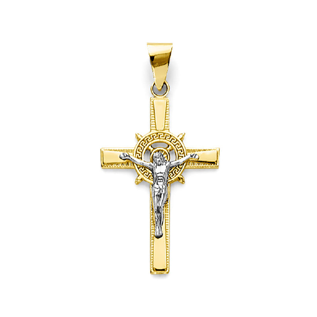 Two Tone Gold St. Benedict Religious Cross Medal Pendant