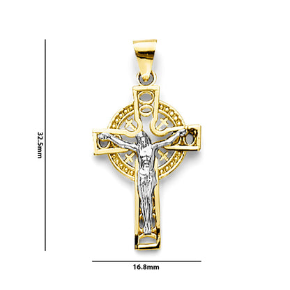 Two Tone Gold Iona Crucifix Pendant with Measurement