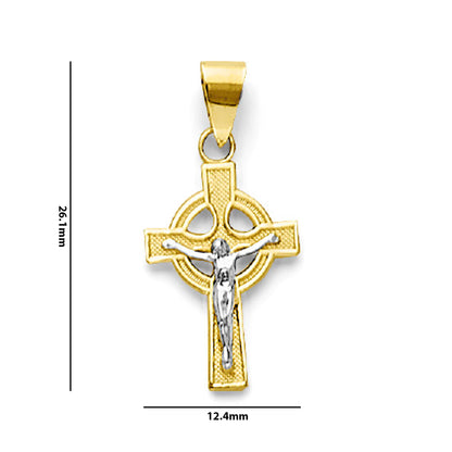 Two Tone Gold Textured Iona Crucifix Pendant with Measurement