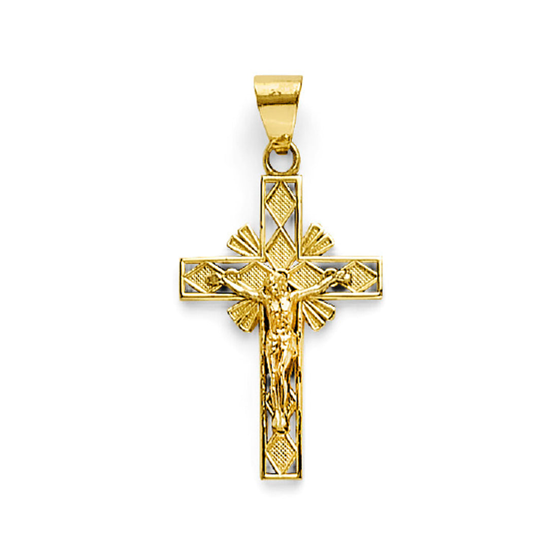 Yellow Gold Geometric Textured Crucifix Cross Pendant