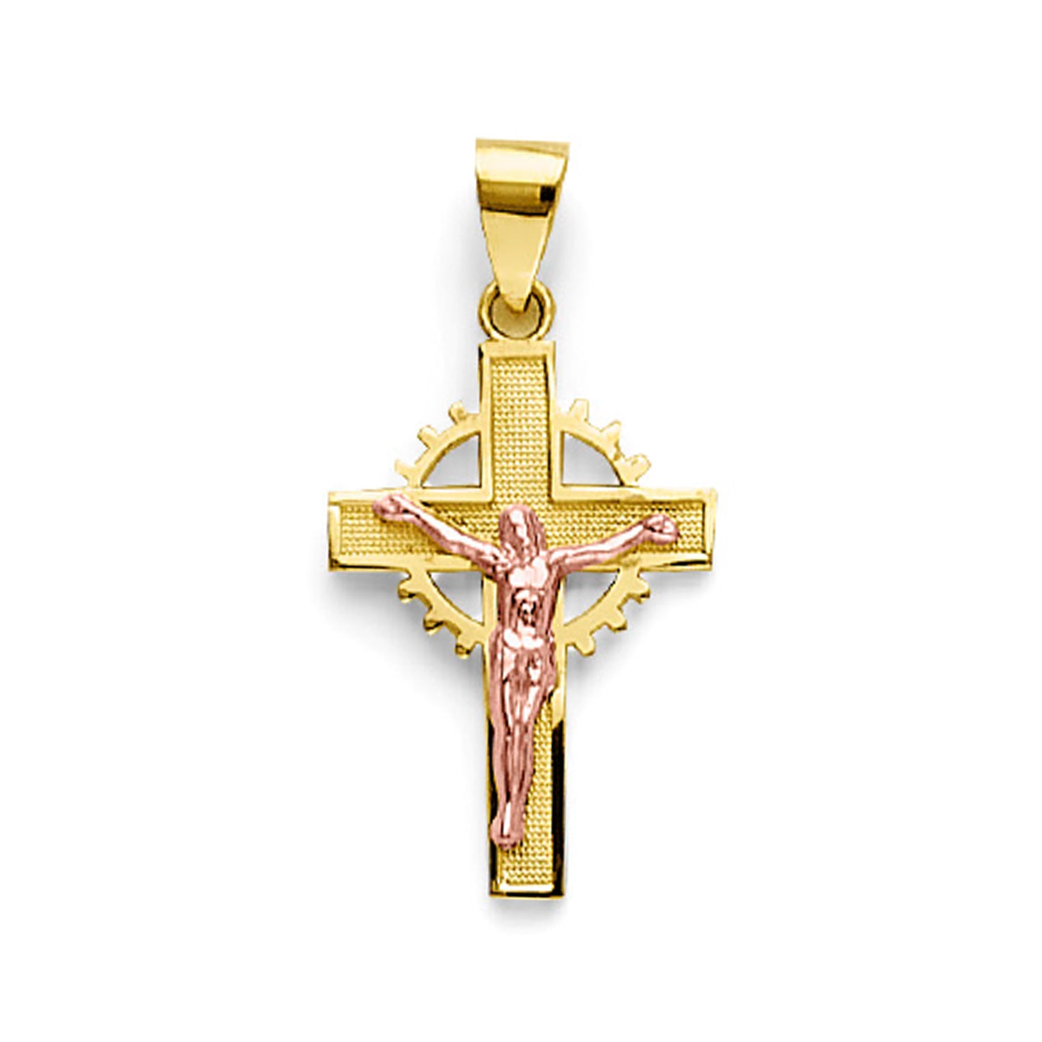 Two Tone Gold Minimal Crucifix Cross Pendant