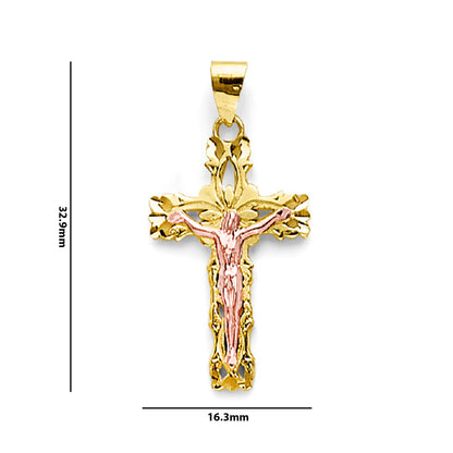 Two Tone Gold Precision Crucifix Cross Pendant with Measurement