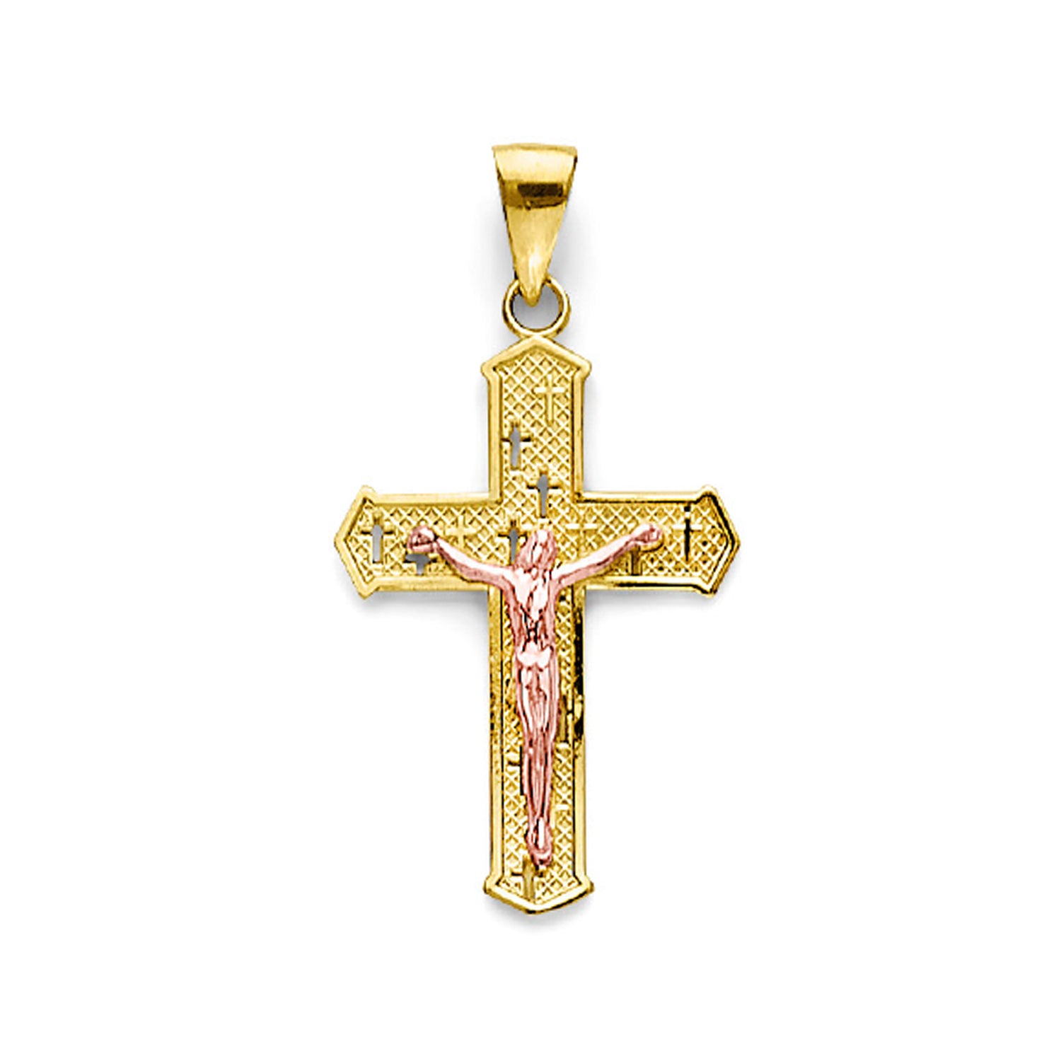 Two Tone Gold Cross Textured Crucifix Pendant