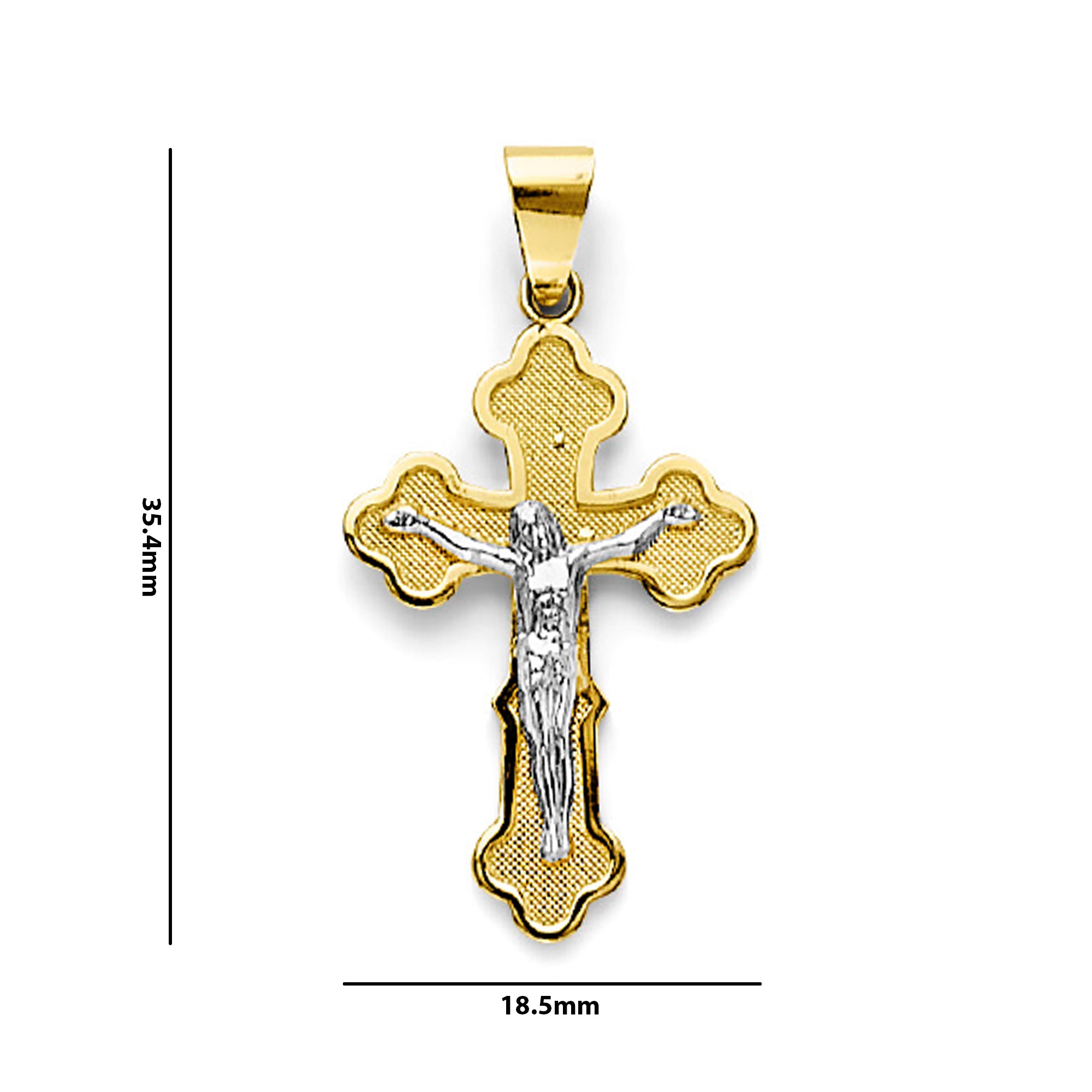 Two Tone Gold Orthodox Religious Crucifix Cross Pendant with Measurement