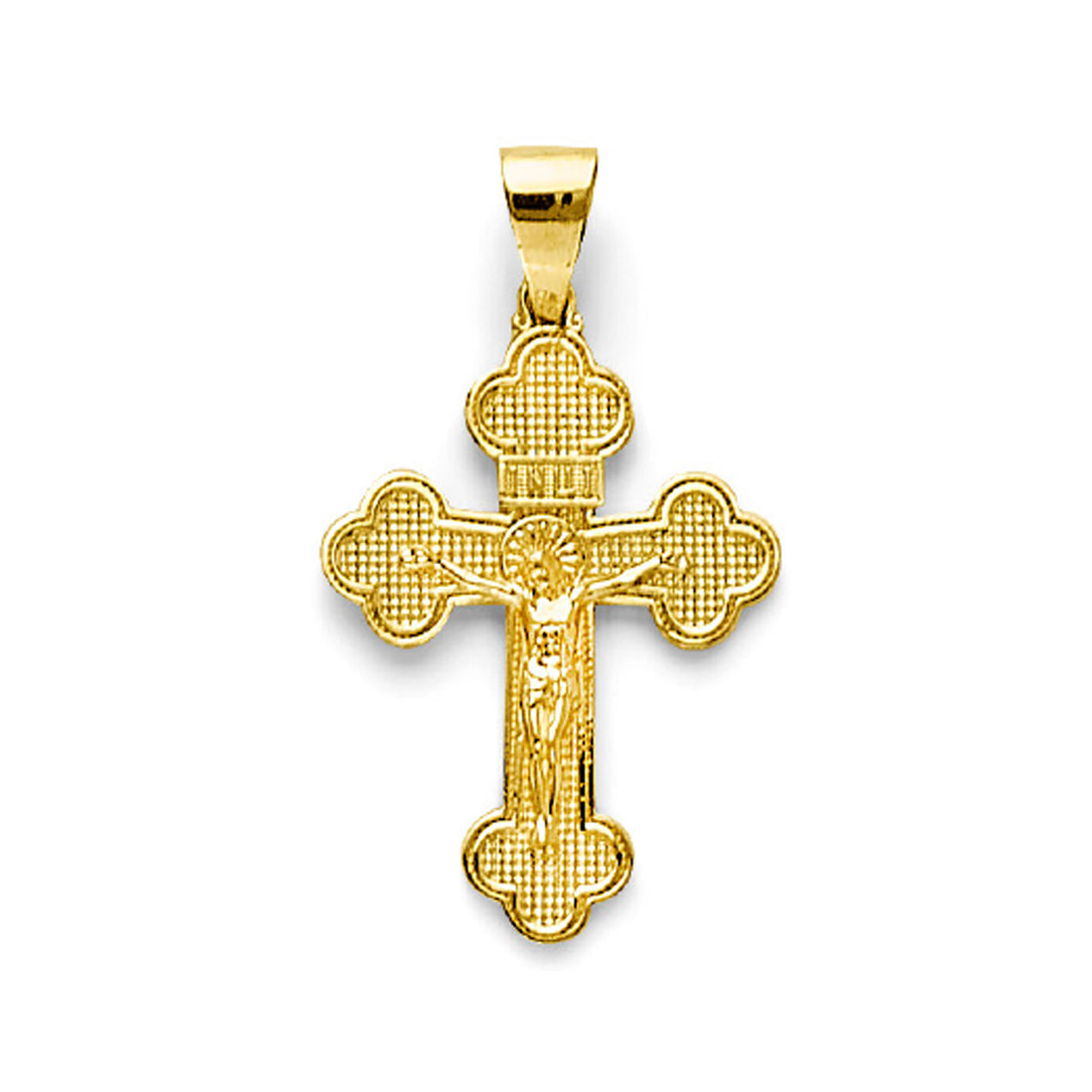 Yellow Gold Textured INRI Crucifix Cross Pendant