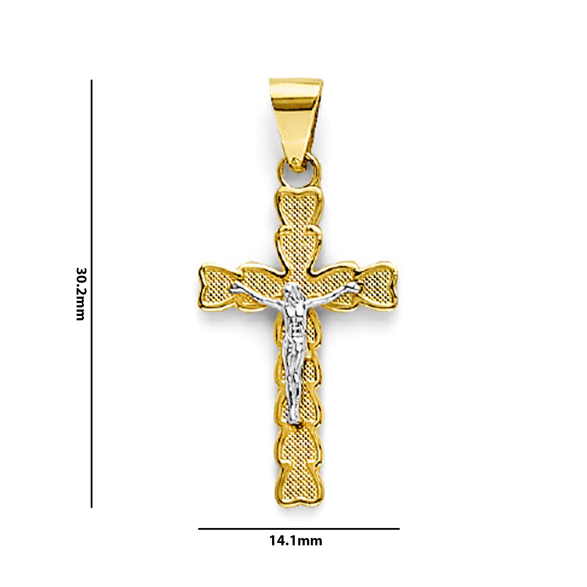 Two Tone Gold Series of Shimmer Crucifix Cross Pendant with Measurement