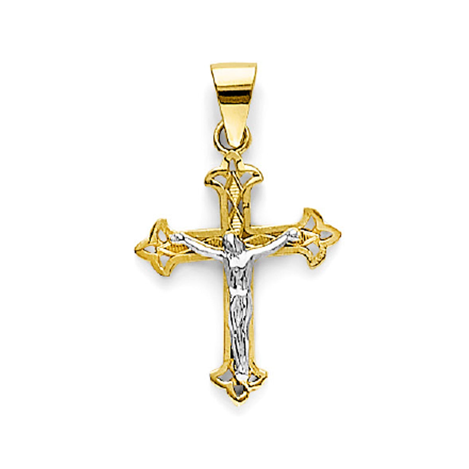 Two Tone Gold Edged Crucifix Cross Pendant