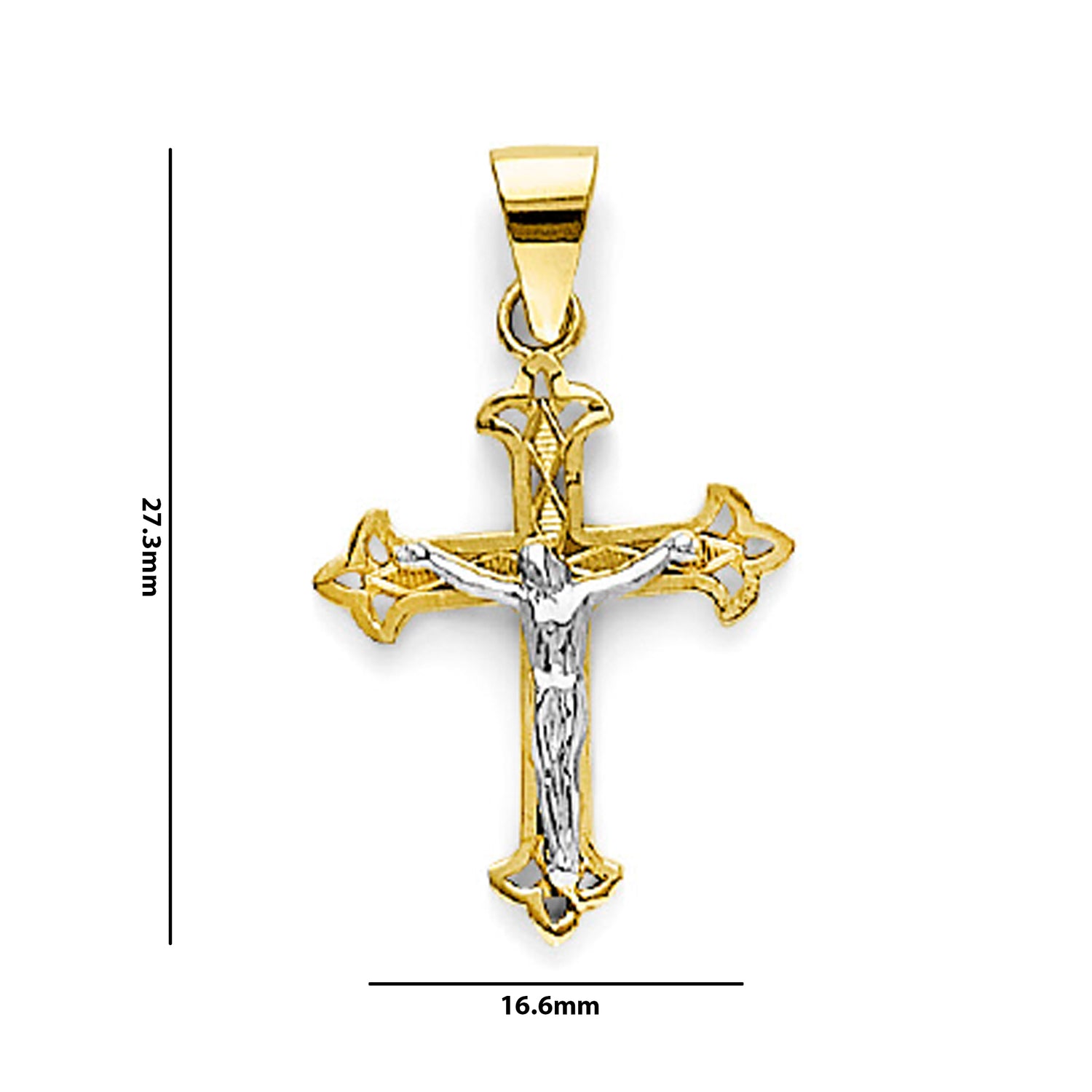 Two Tone Gold Edged Crucifix Cross Pendant with Measurement