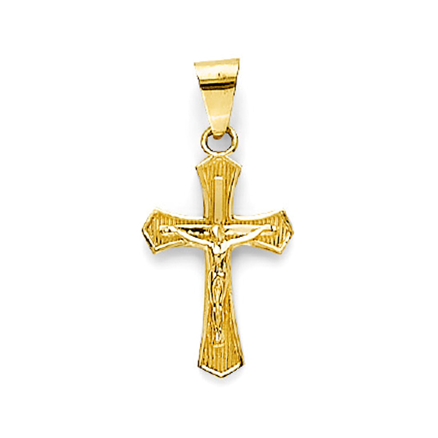 Yellow Gold Shimmering Religious Crucifix Cross Pendant