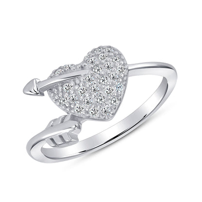 925 Sterling Silver Round CZ Arrow Through Heart Fashion Ring