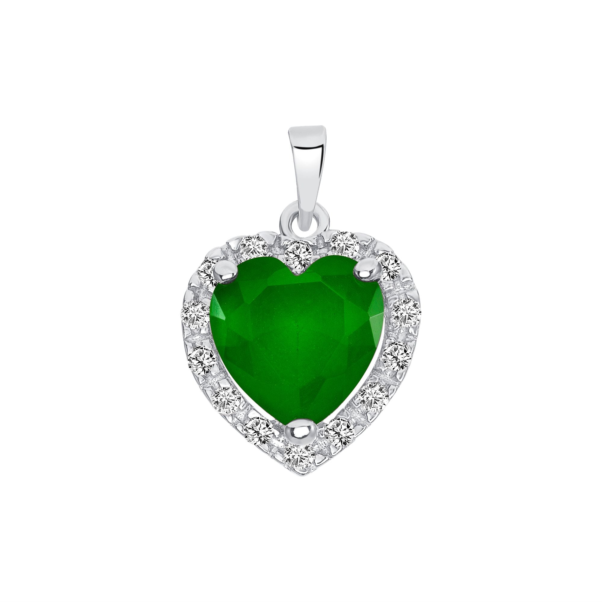 925 Sterling Silver Raised Heart Cut Green CZ with Round Cut White CZ Halo Pendant &amp; Stud Earrings Jewelry Set