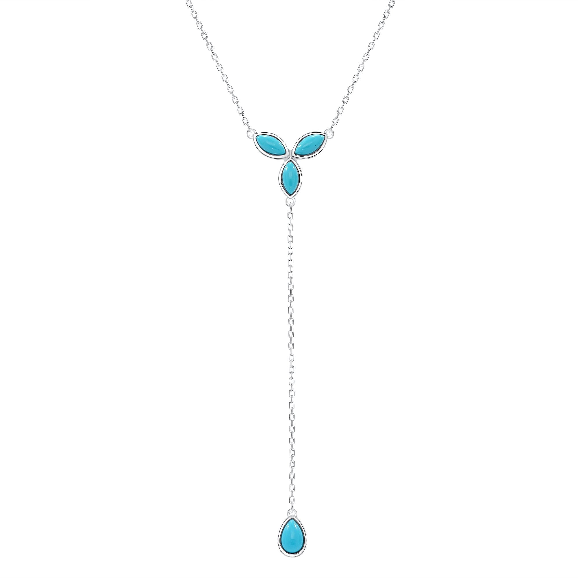 925 Sterling Silver Tri Marquise &amp; Pear Turquoise Lariat Necklace