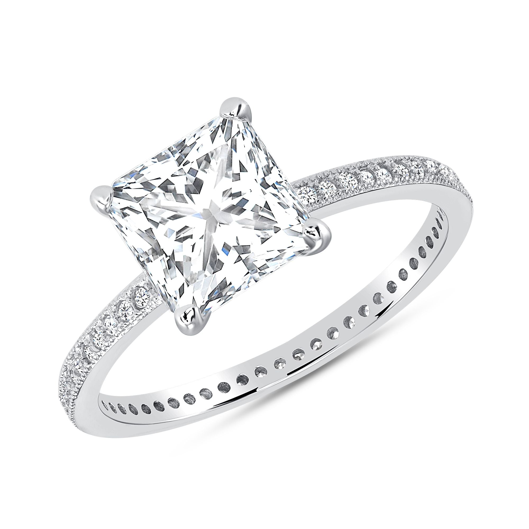 925 Sterling Silver Square Cut CZ Solitaire Engagement Ring