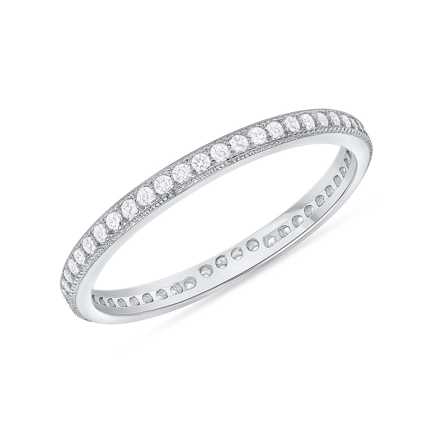 925 Sterling Silver Channel Set Round CZ Stackable Band
