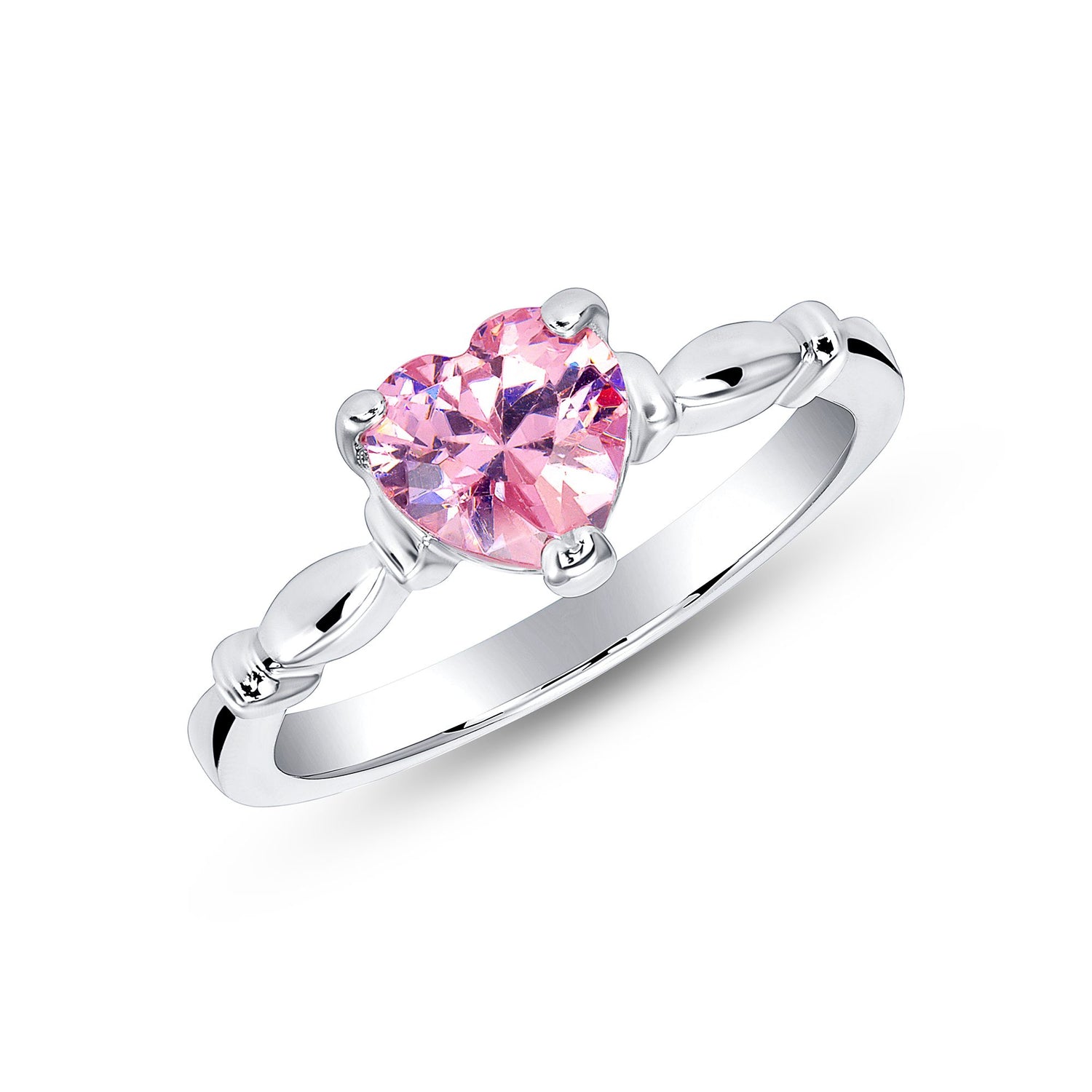 925 Sterling Silver Heart Cut Pink CZ Solitare Ring
