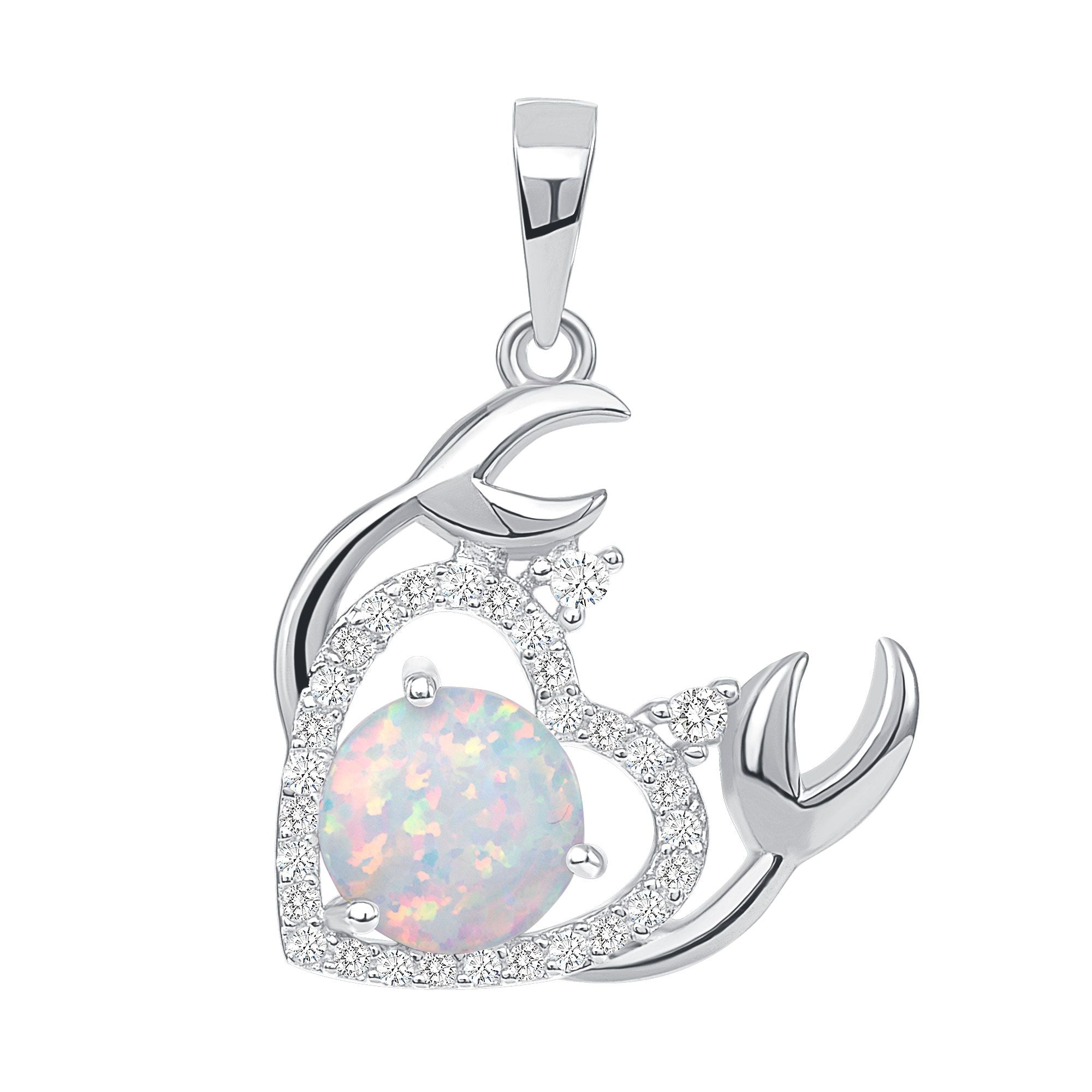 925 Sterling Silver Round Cut Opal with CZ Heart Body &amp; Eyes Crab Pendant