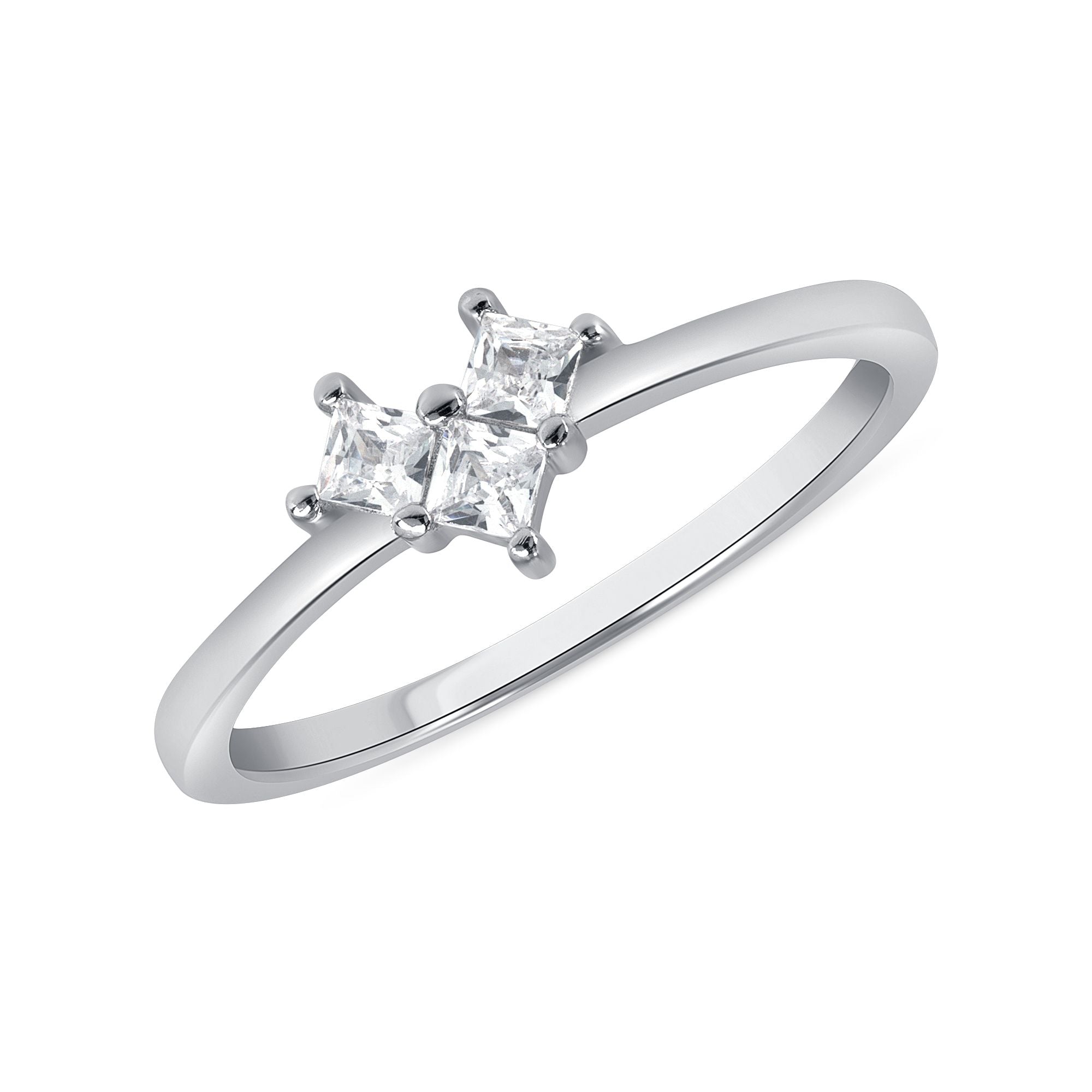 925 Sterling Silver Minimalist Geometric Heart CZ Engagement Ring