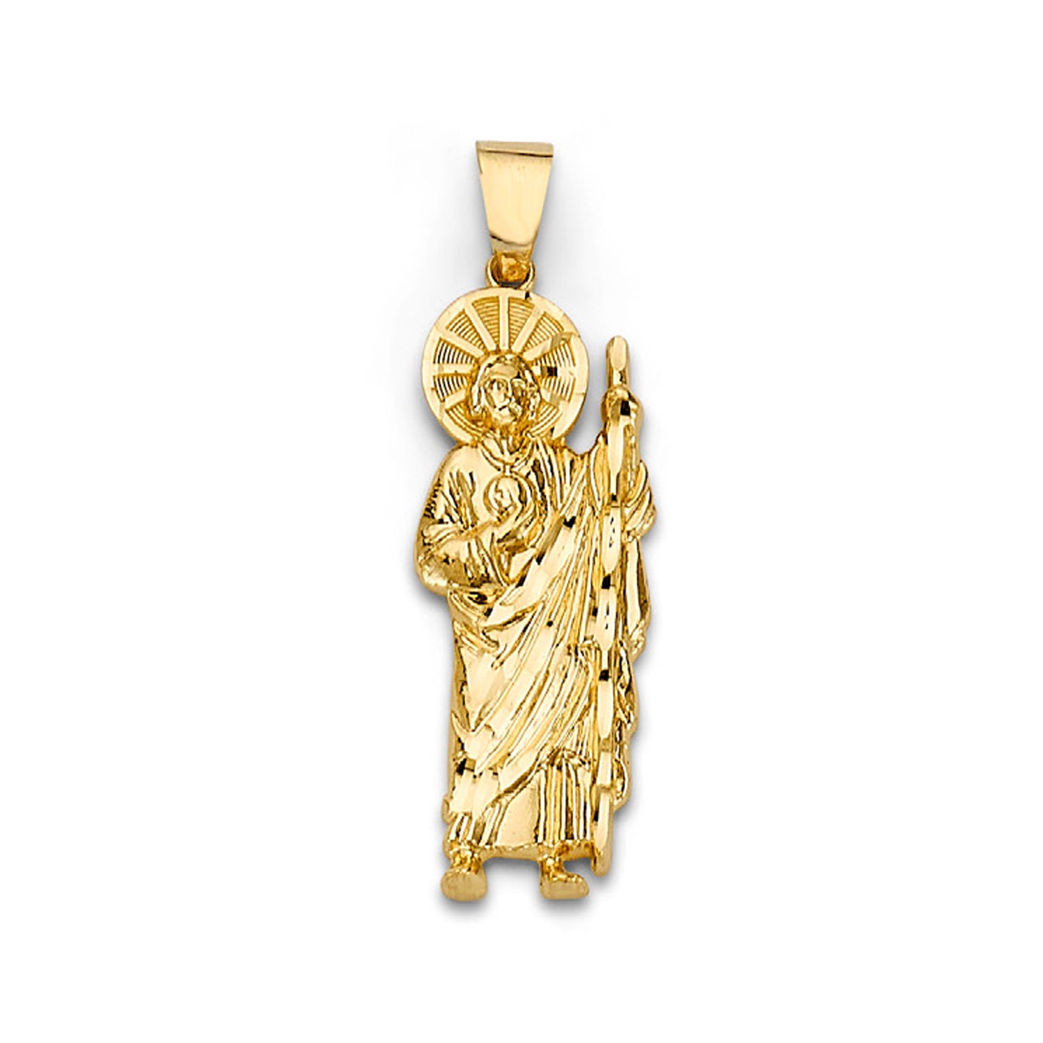 San Judas with Figaro Pendant in 14K Yellow Gold