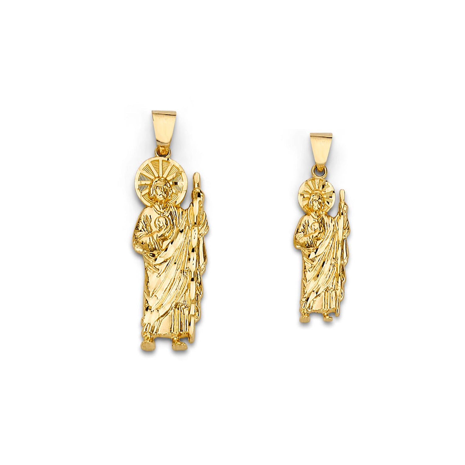 Yellow Gold San Judas with Figaro Religious Pendant