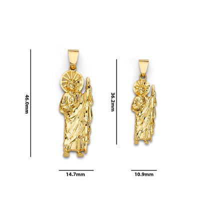 Yellow Gold San Judas with Figaro Religious Pendant