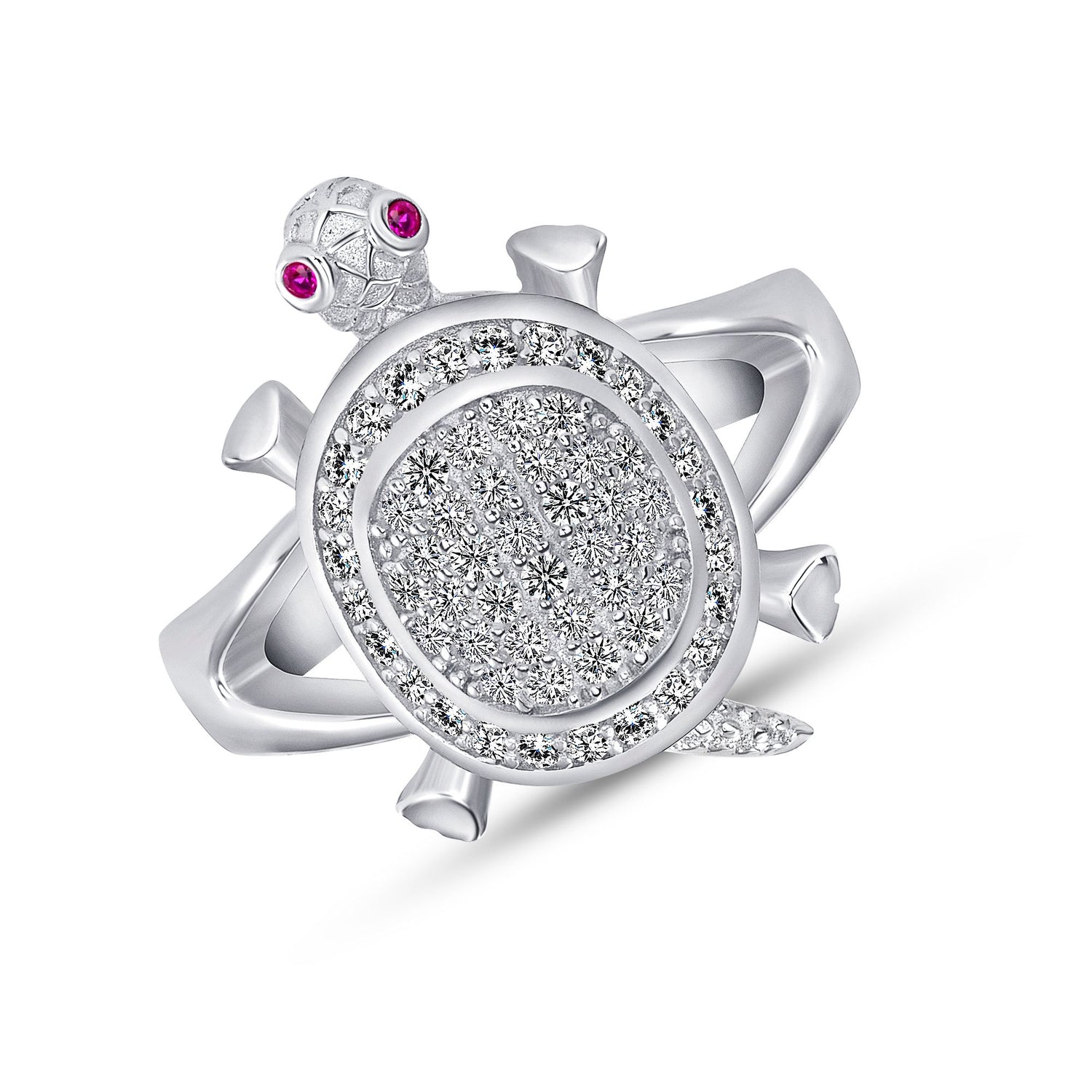 925 Sterling Silver Channel Set Pavé Round CZ Turtle Ring