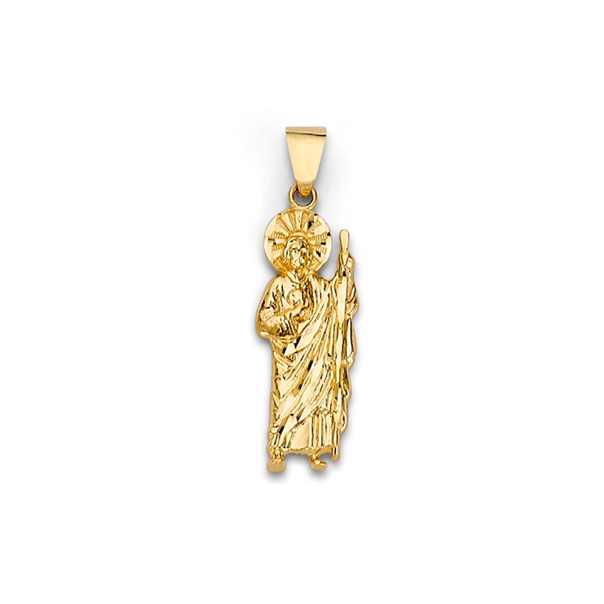 Yellow Gold San Judas with Figaro Religious Pendant