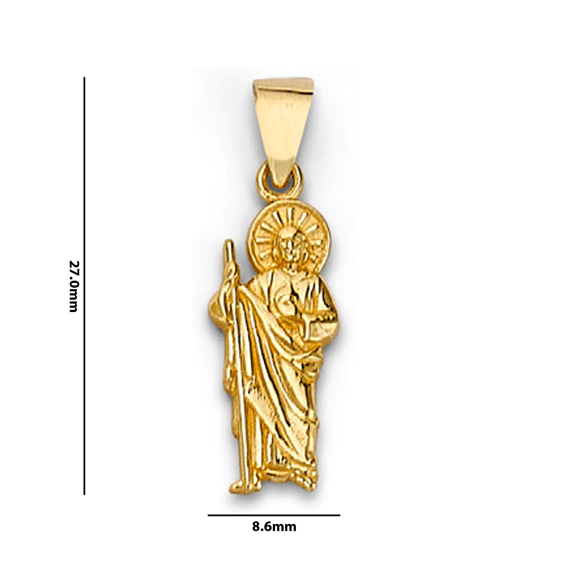 Yellow Gold Saint Jude Thaddeus San Judas Tadeo Religious Pendant with Measurement