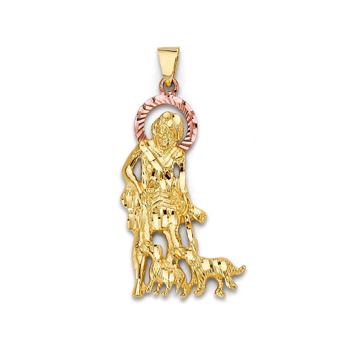 Two Tone Gold Religious St. Joseph and Dogs Pendant