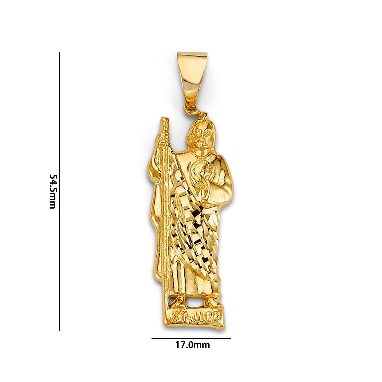 Yellow Gold Religious St Judas Pendant with Measurement