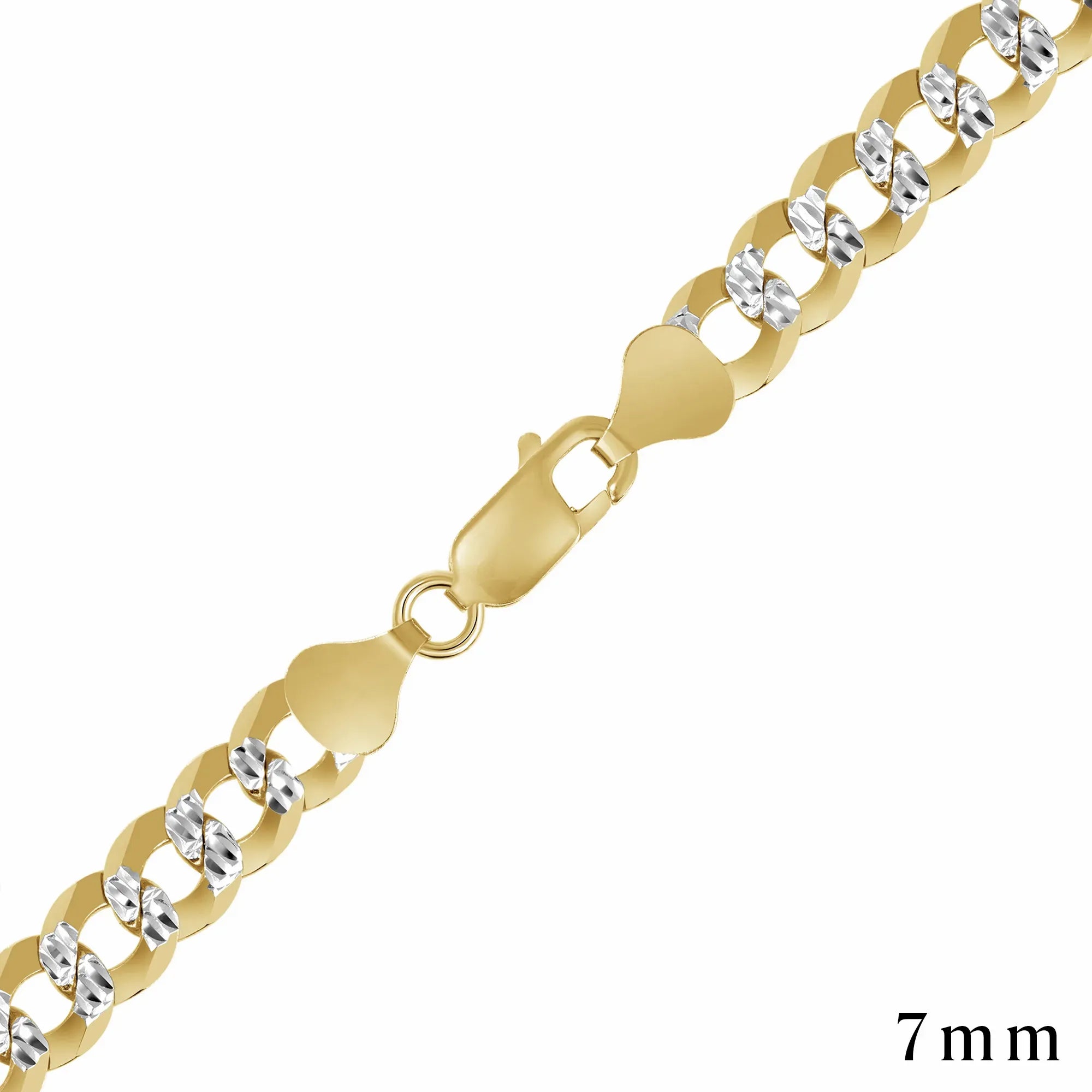 925 Sterling Silver Gold Plated Two-Tone Pavé 7mm Curb Chain