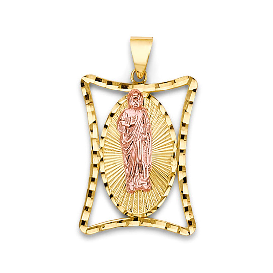 Two Tone Gold Oval Background St Judas Pendant