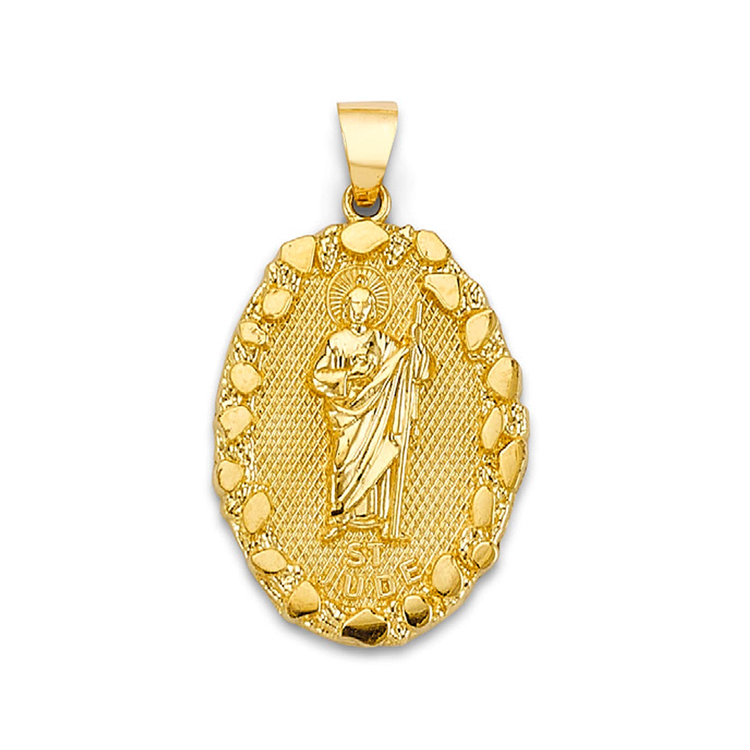 Yellow Gold Oval Textured Background St. Judas Pendant