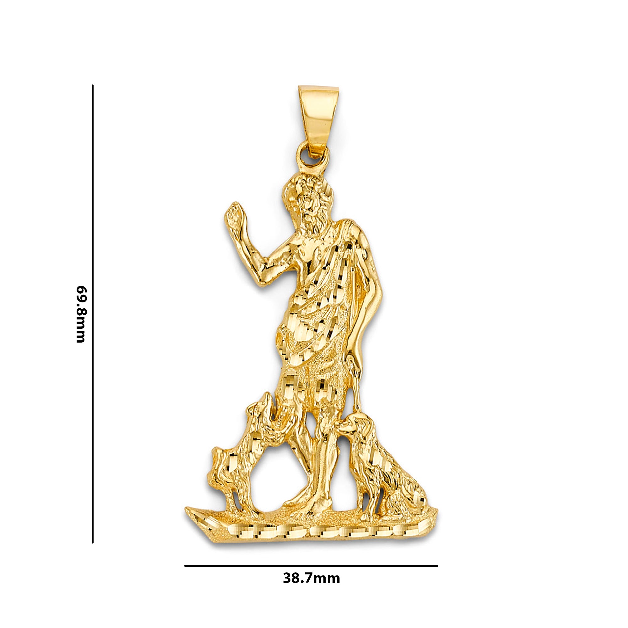 Yellow Gold Saint Lazarus Religious Pendant with Measurement