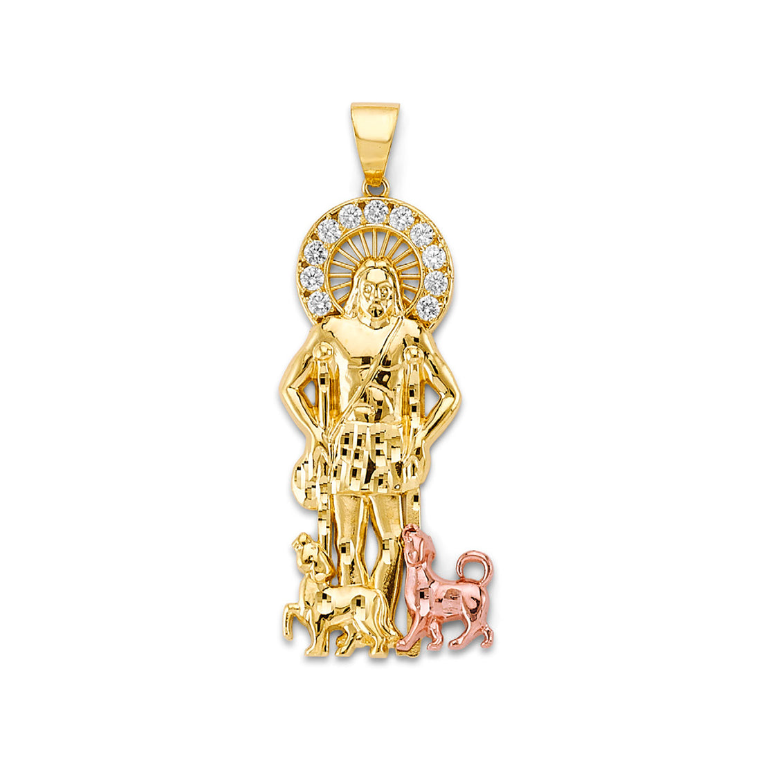 Two Tone Gold Round CZ San Judas Religious Pendant 