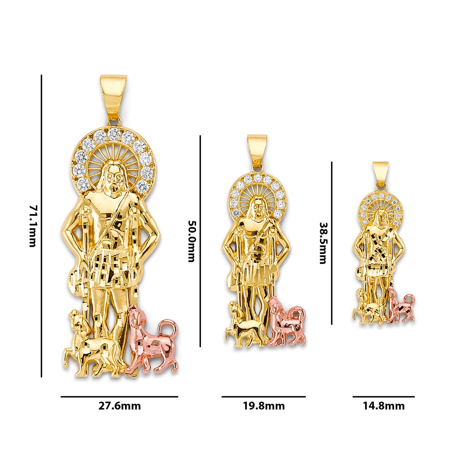 Two Tone Gold Round CZ Studded Religious St. Lazaro Pendant